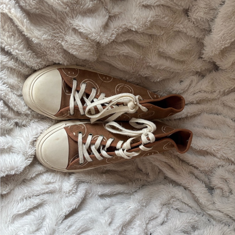Brown High-Top Sneakers with White Accents